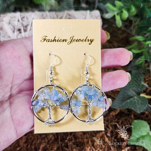 Blue Quartz Tree of Life Earrings #11 - Picture 2 of 2